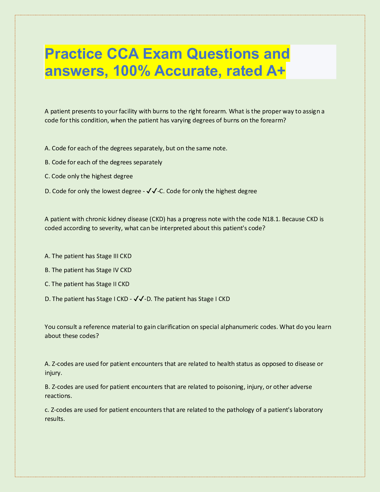 Preview image for Practice CCA Exam Questions and  answers, 100% Accurate, rated A+